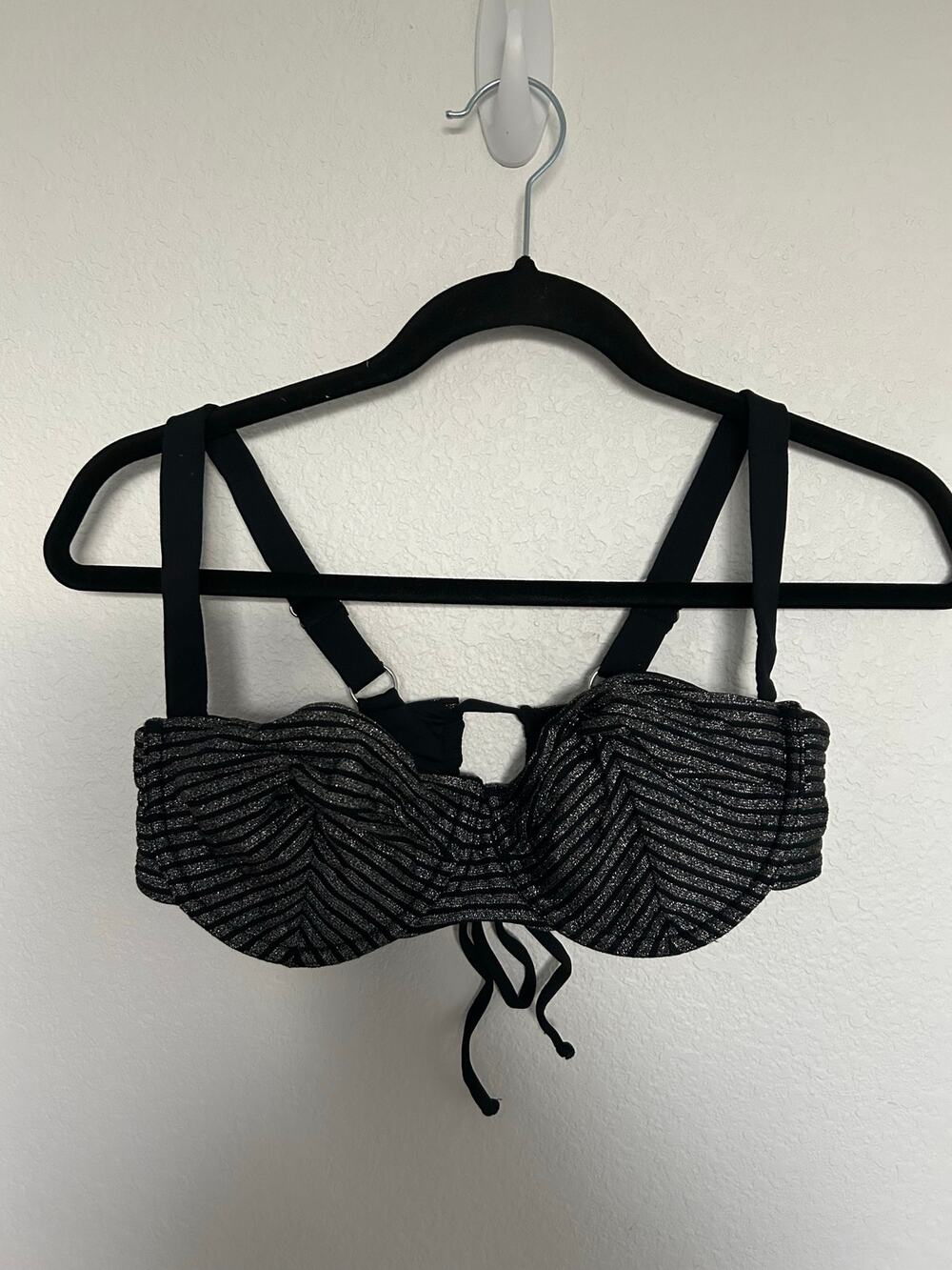 JMP The Label Silver and BlackMetallic Stripe Bikini Top  - L